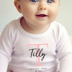Personalised Pink Initial Name Baby Outfit: Bib, Vest, Baby Grow