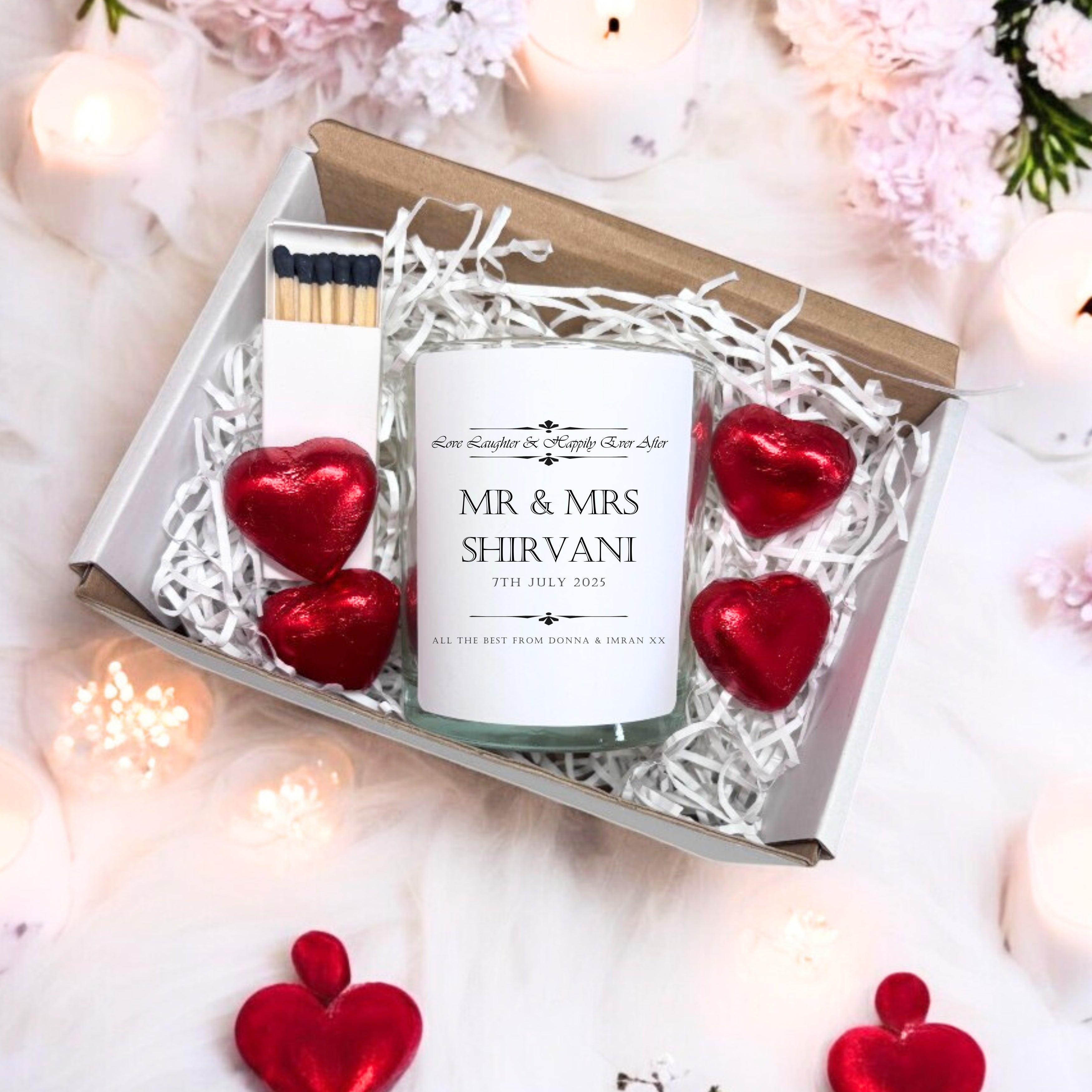 Personalised Love Laughter Wedding Candle Gift Set | Couple Engagement