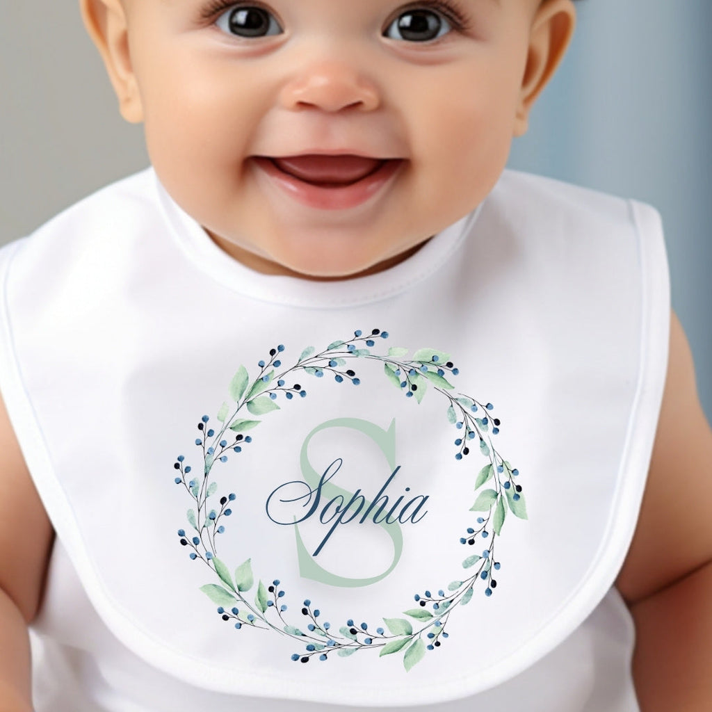 Personalised Blue Flower Baby Outfit: Bib, Vest, Grow