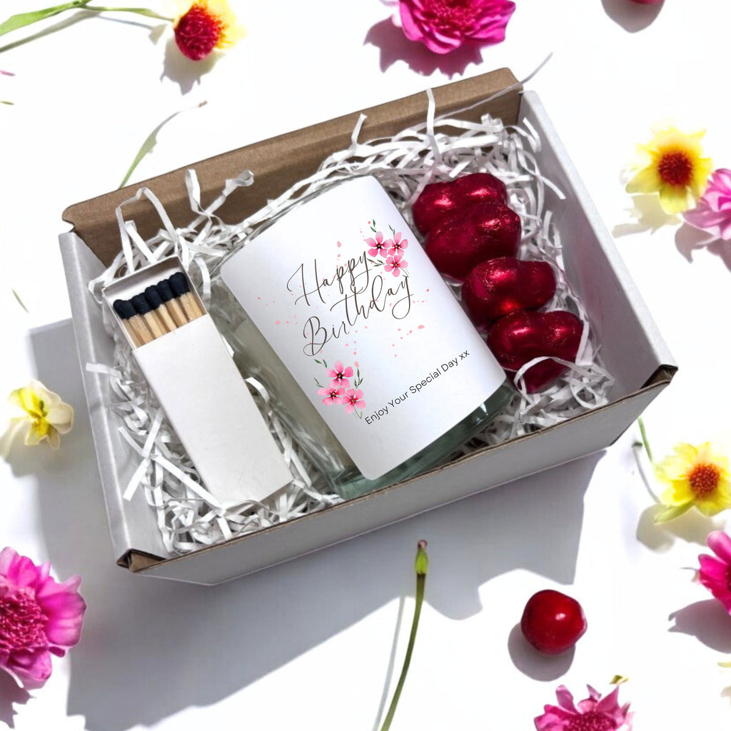 Personalised Pink Flowers Birthday Candle Gift Set