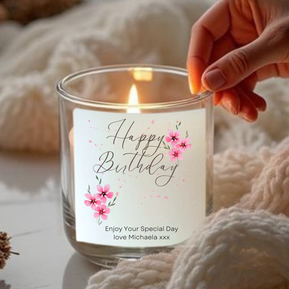 Personalised Pink Flowers Birthday Candle Gift Set