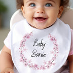Personalised Pink Blossom Baby Outfit: Bib, Vest, Baby Grow | New Baby Gift