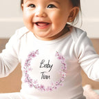 Personalised Pink Blossom Baby Outfit: Bib, Vest, Baby Grow | New Baby Gift