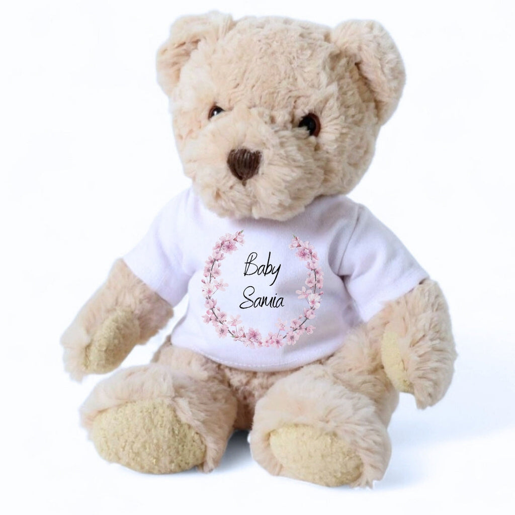 Personalised Luxury Teddy Bear with Pink Blossom T-Shirt | Baby Gifts | Inspired Creative Gifts