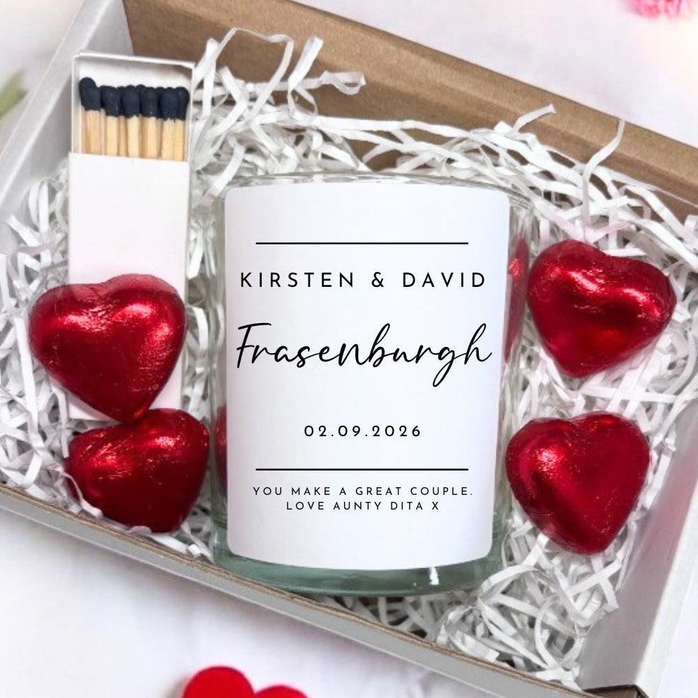 Personalised Black & White Wedding Day Candle Gift Set