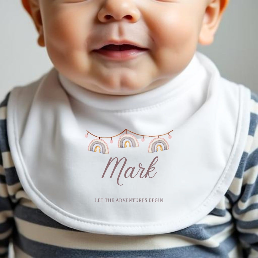Personalised Rainbow Bunting Baby Grow, Vest or Bib with Name | Baby Gifts | Inspired Creative Gifts