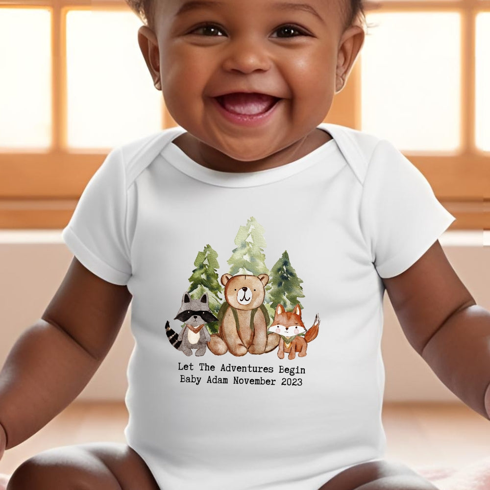 Personalised Woodland Baby Vest, Outfit: Bib, Vest, Baby Grow