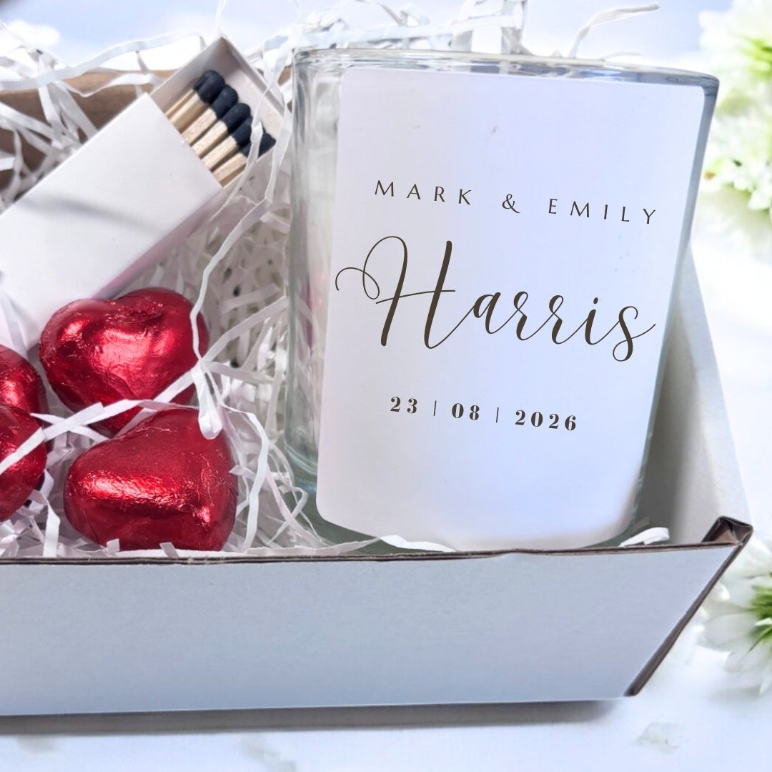 Personalised Surname Wedding Candle Gift Set | Couple Engagement
