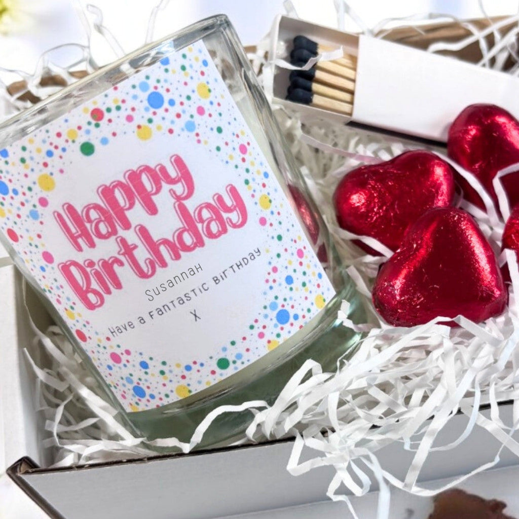 Personalised Happy Birthday Dotty Candle Gift Set | Gift for Her