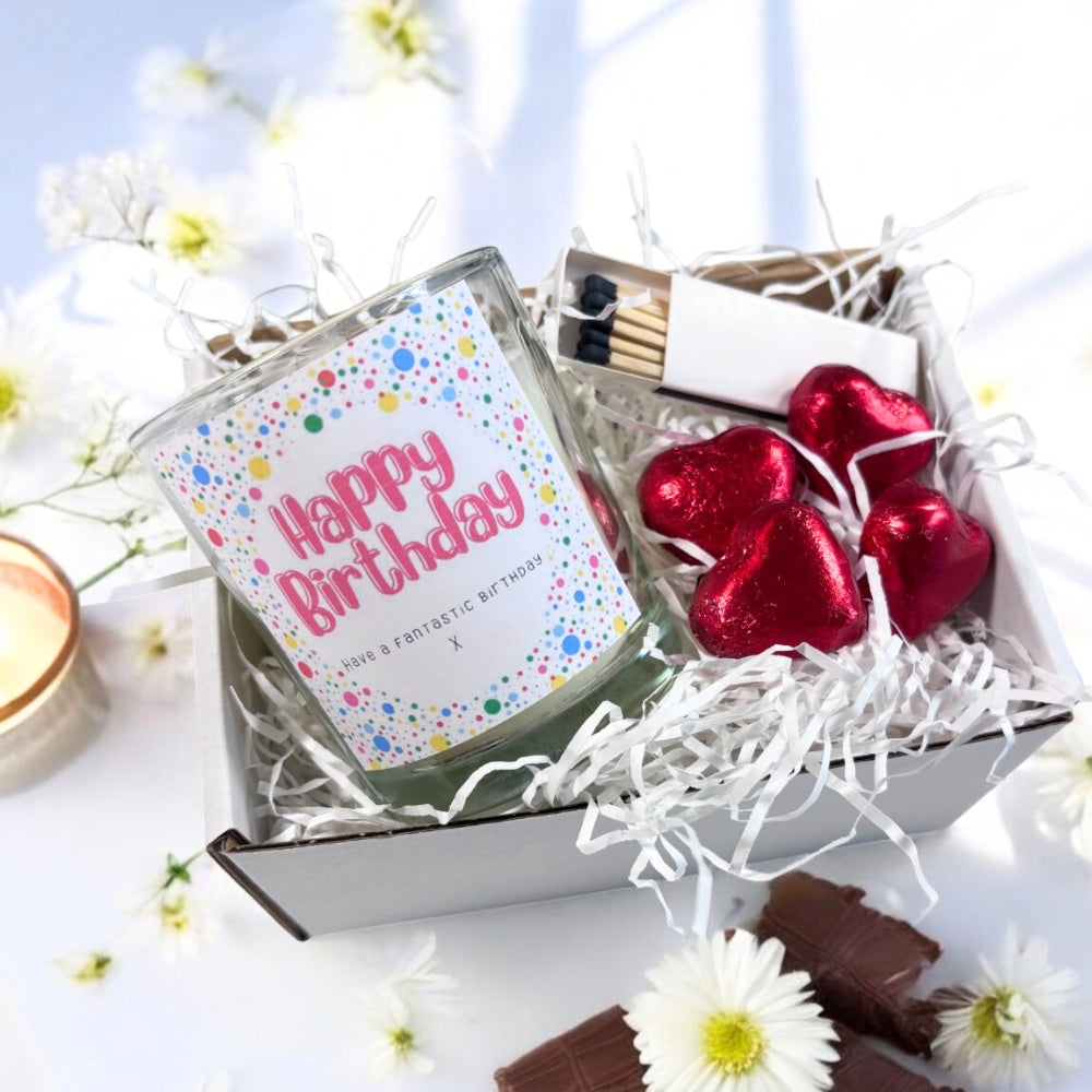 Personalised Happy Birthday Dotty Candle Gift Set