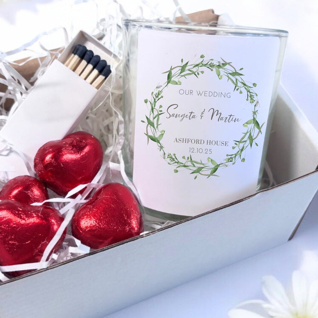 Personalised Green Floral Candle Gift Set | Keepsake for Couples