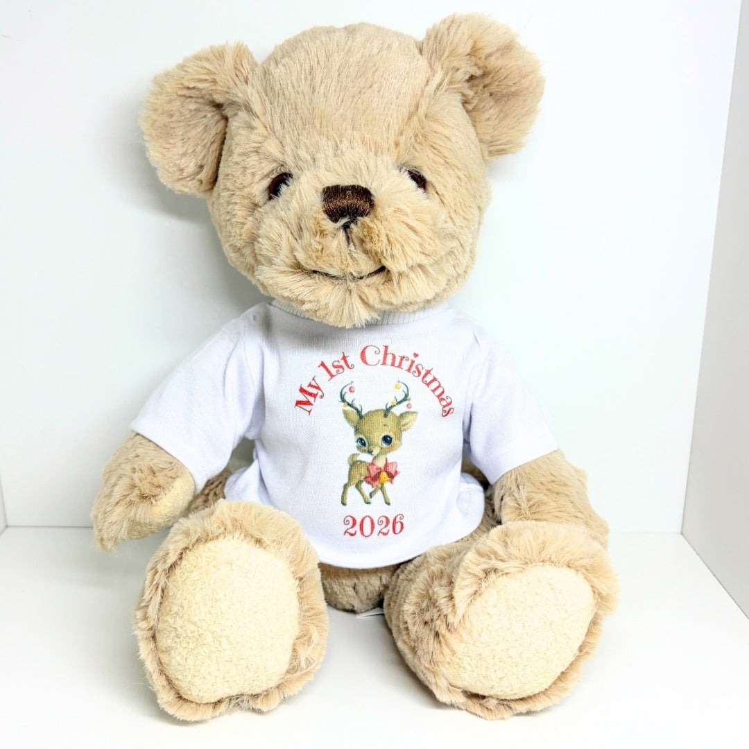 Personalised Luxury Teddy Bear My 1st Christmas Reindeer T-shirt