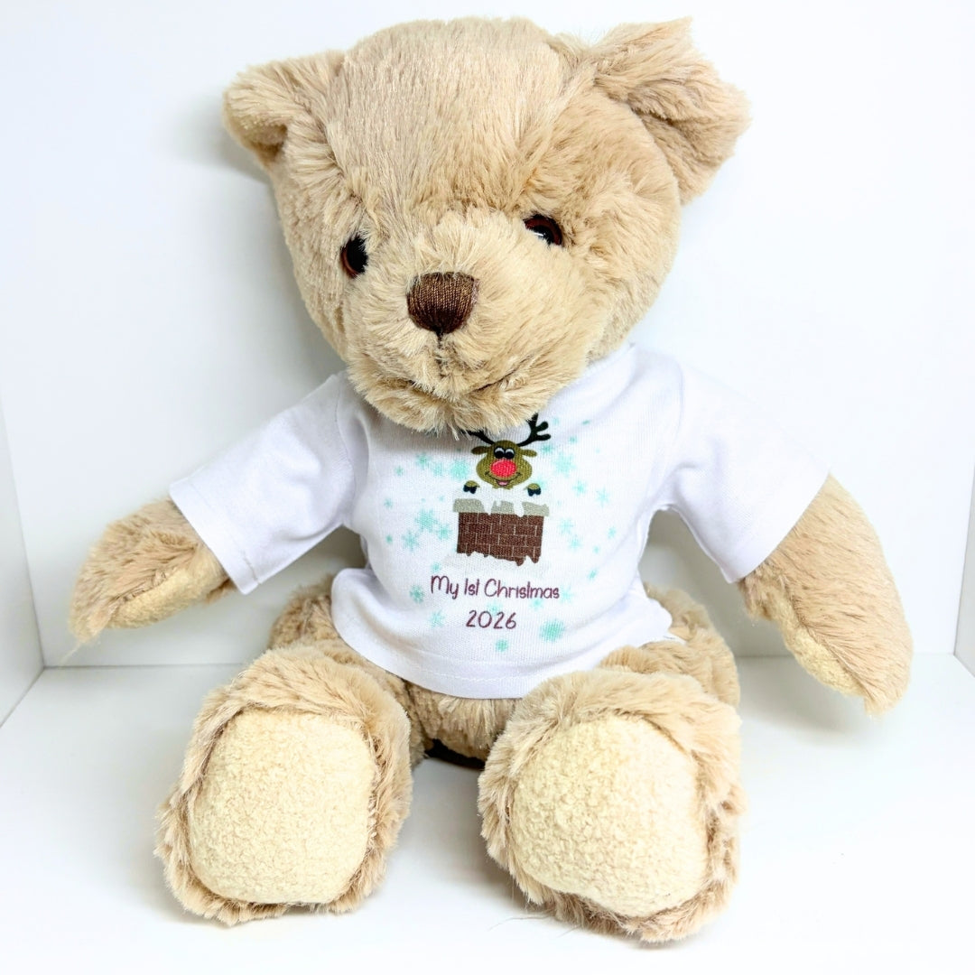 Personalised Luxury Teddy Bear 1st Christmas 2025 Rudolph T-shirt | Baby Gifts | Inspired Creative Gifts