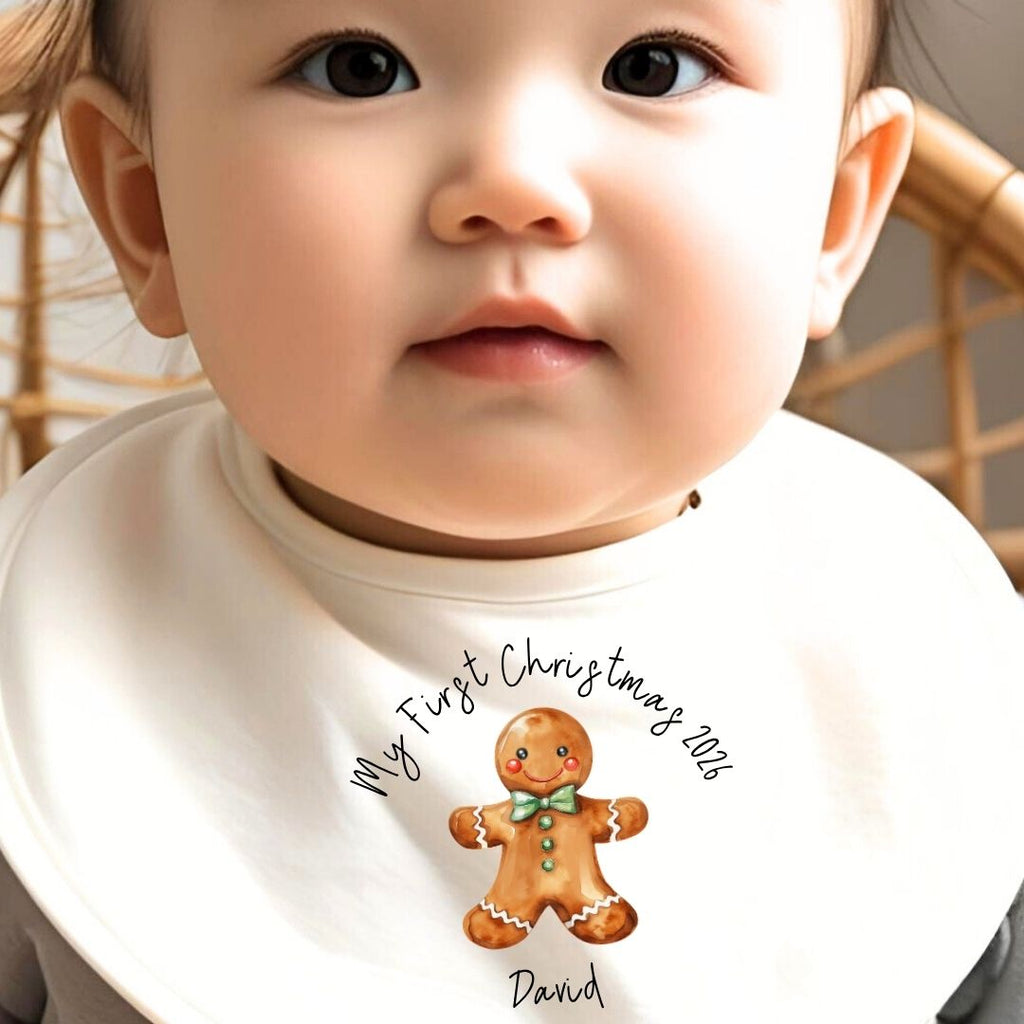 Personalised Christmas Gingerbread Baby Grow, Vest or Bib with Name