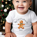 Personalised Christmas Gingerbread Baby Grow, Vest or Bib with Name