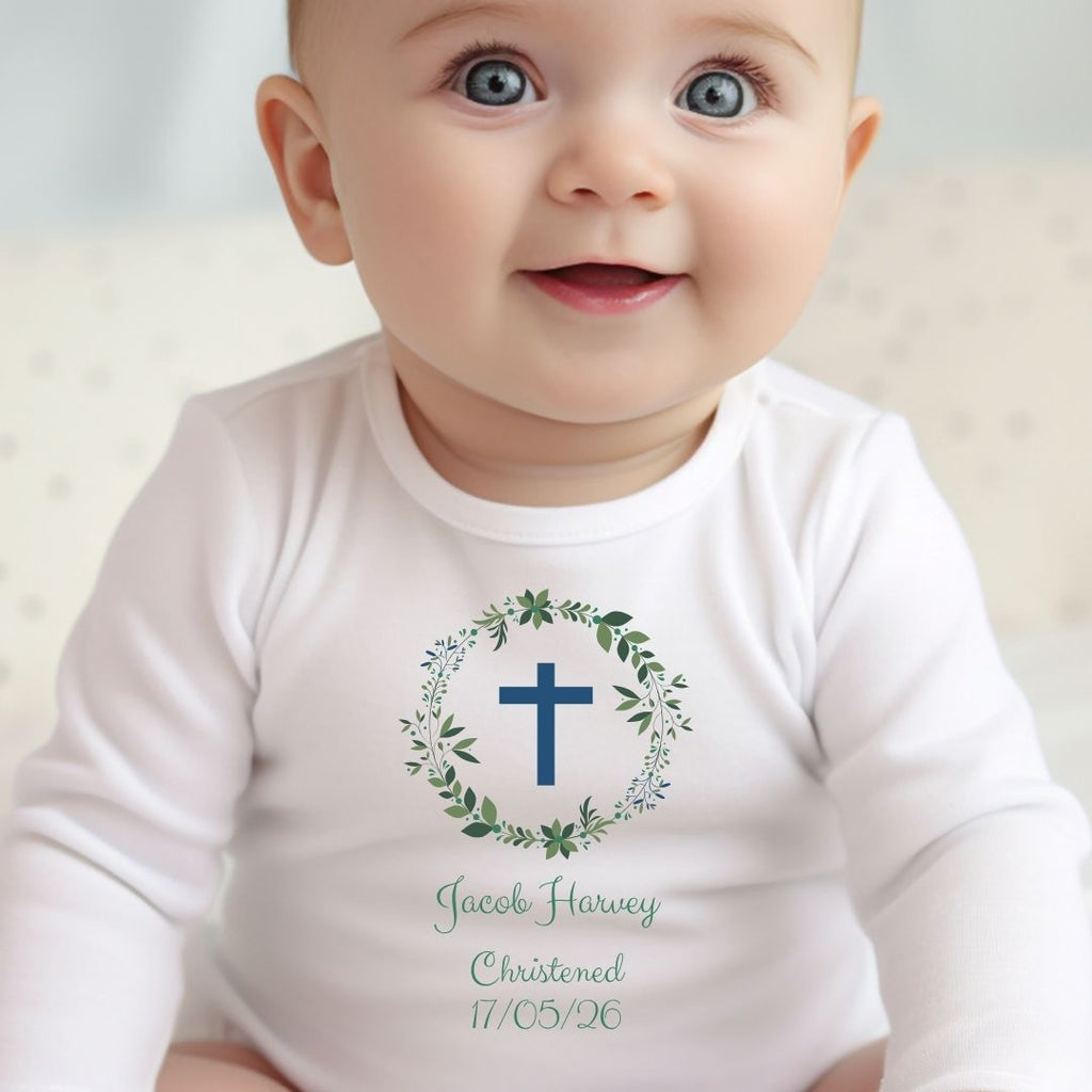 Personalised Christening Baby Outfit: Bib, Vest, Grow