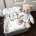 Personalised Green Boys 1st Baby Gift Hamper - Teddy & Vest