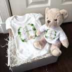 Personalised Green Boys 1st Baby Gift Hamper - Teddy & Vest