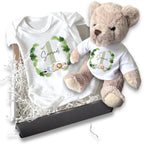 Personalised Green Boys 1st Baby Gift Hamper - Teddy & Vest