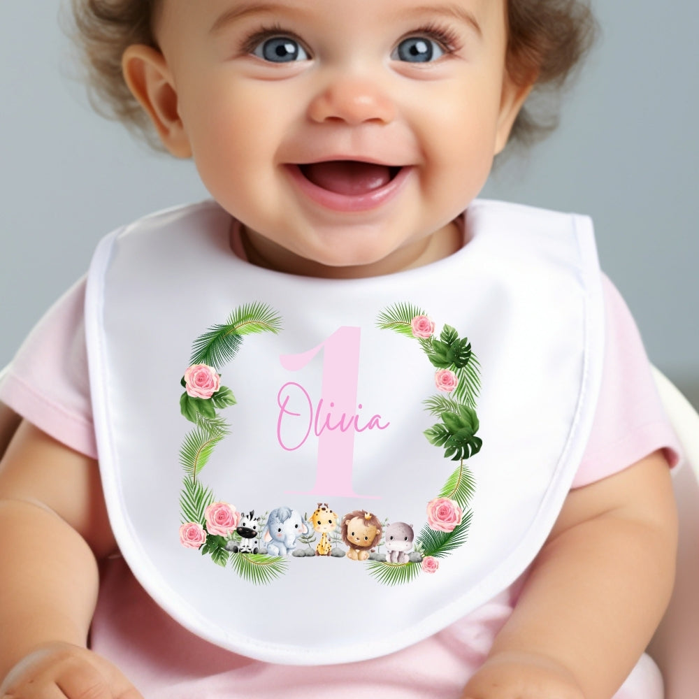 Personalised Pink Girls 1st Birthday Baby Outfit: Bib, Vest, Baby Grow | New Baby Gift