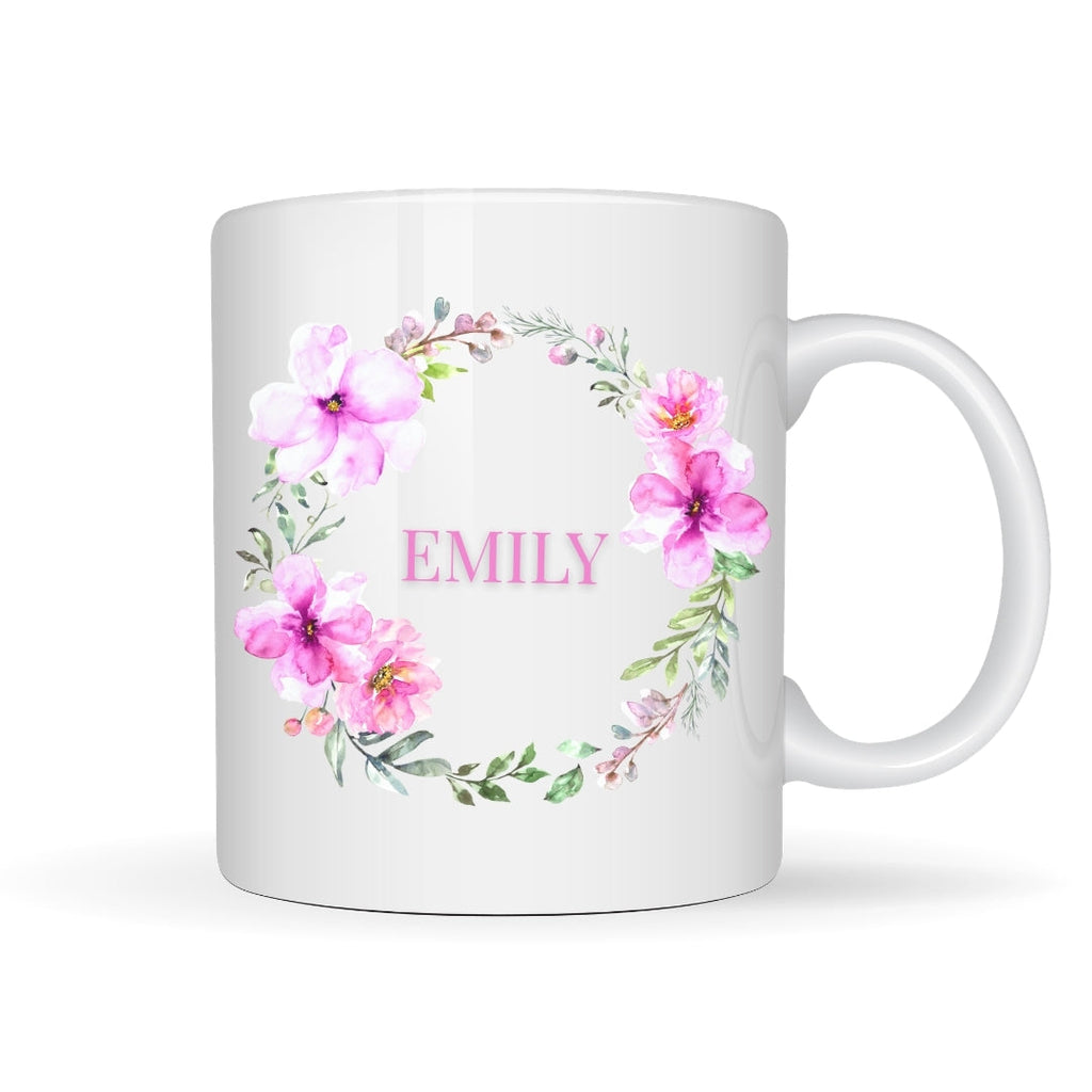 Personalised Pink Flower Wreath Mug Gift | Gift for Her