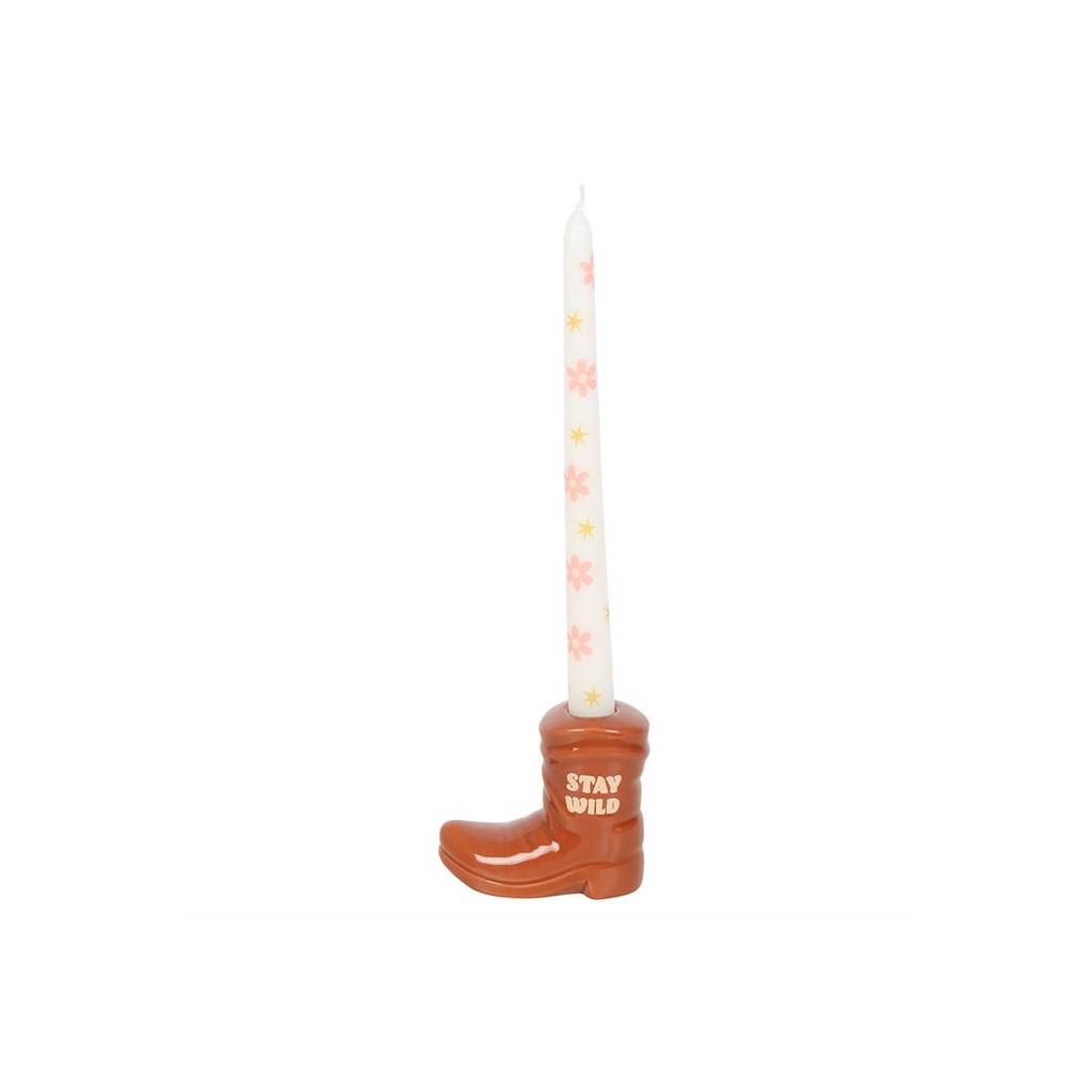 Brown Cowboy Boot Candle Holder with Taper Candle | Candle Holders | Inspired Creative Gifts