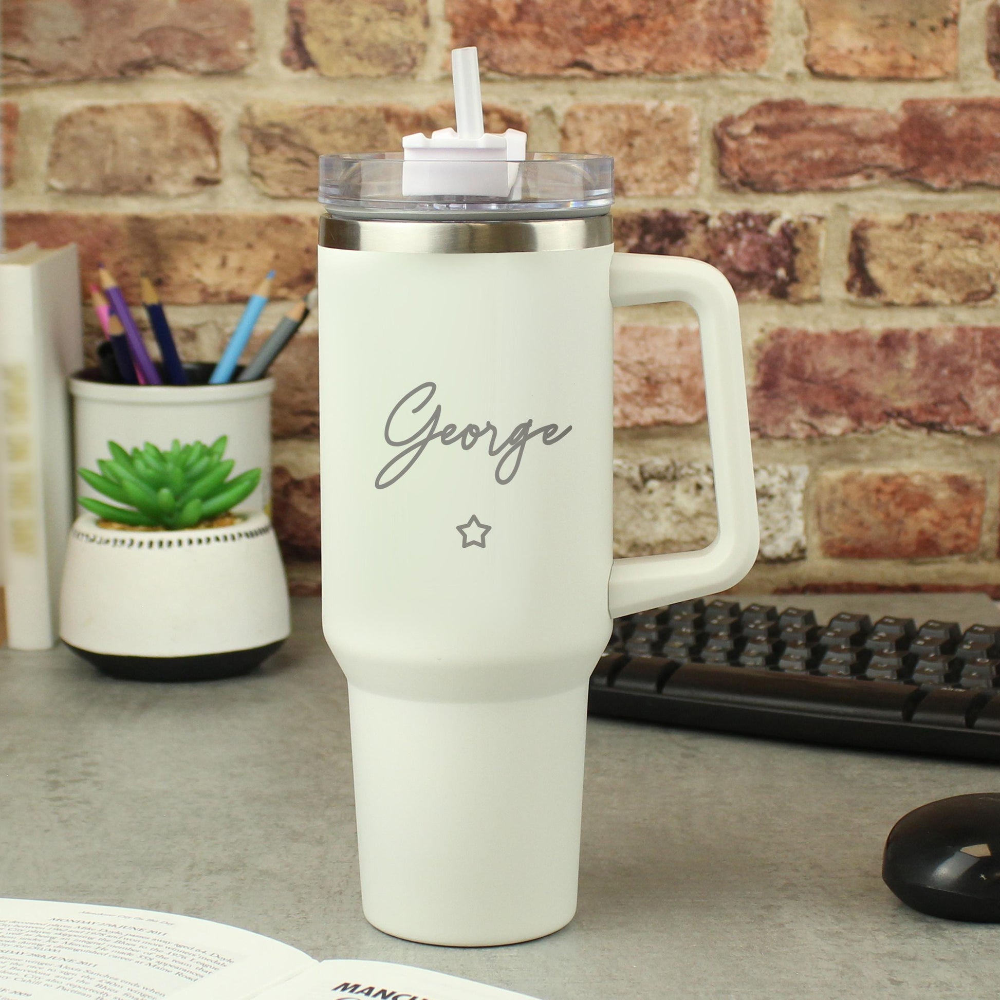Personalised Star 40oz White Travel Cup | Great Birthday Gift | Coffee or Tea Travel Cup - Inspired Creative Gifts