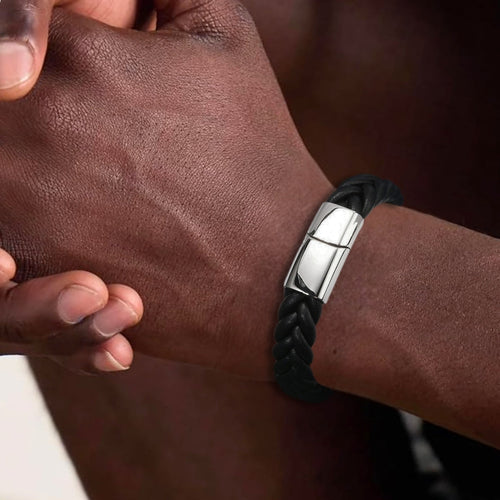Men's Black Woven Leather Bracelet | Mens Bracelet | Inspired Creative Gifts