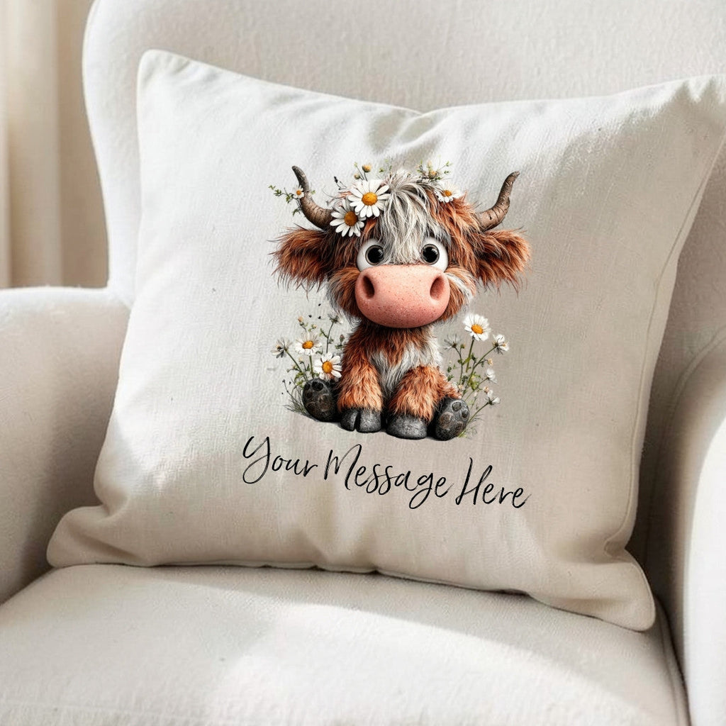 Personalised Daisy Highland Cow Gift | Cushion | Mother's Day Gift
