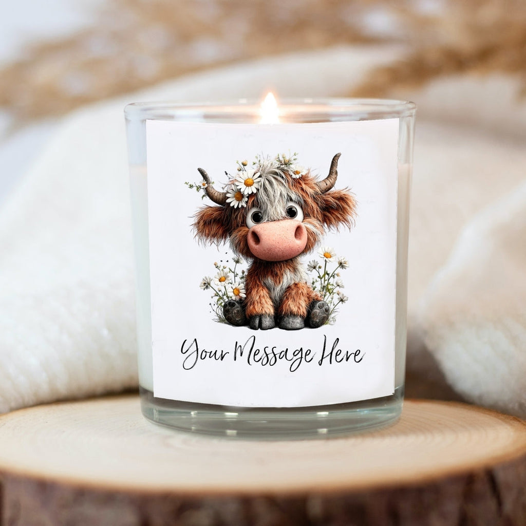Personalised Daisy Highland Cow Candle for Mother's Day
