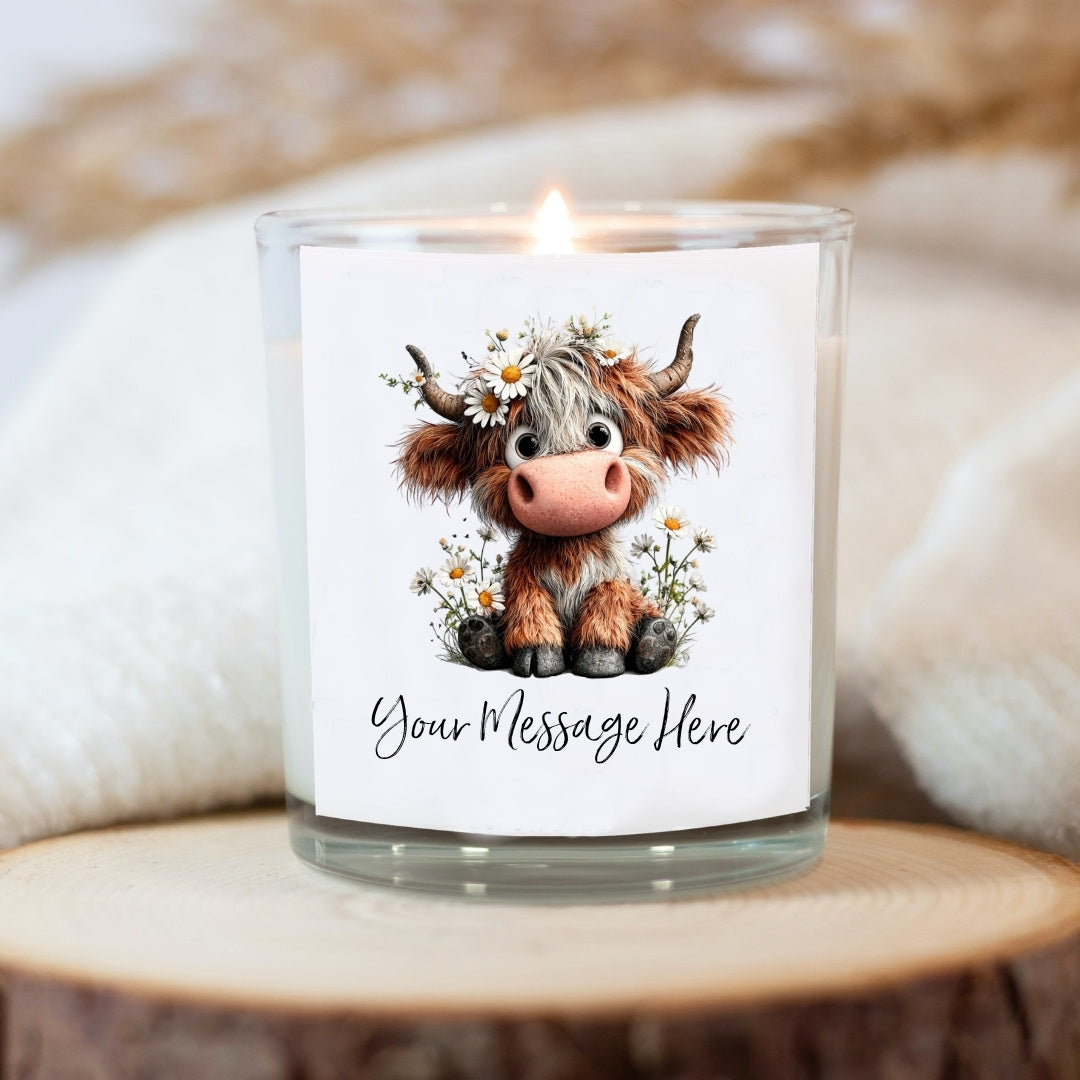 Personalised Daisy Highland Cow Candle for Mother's Day