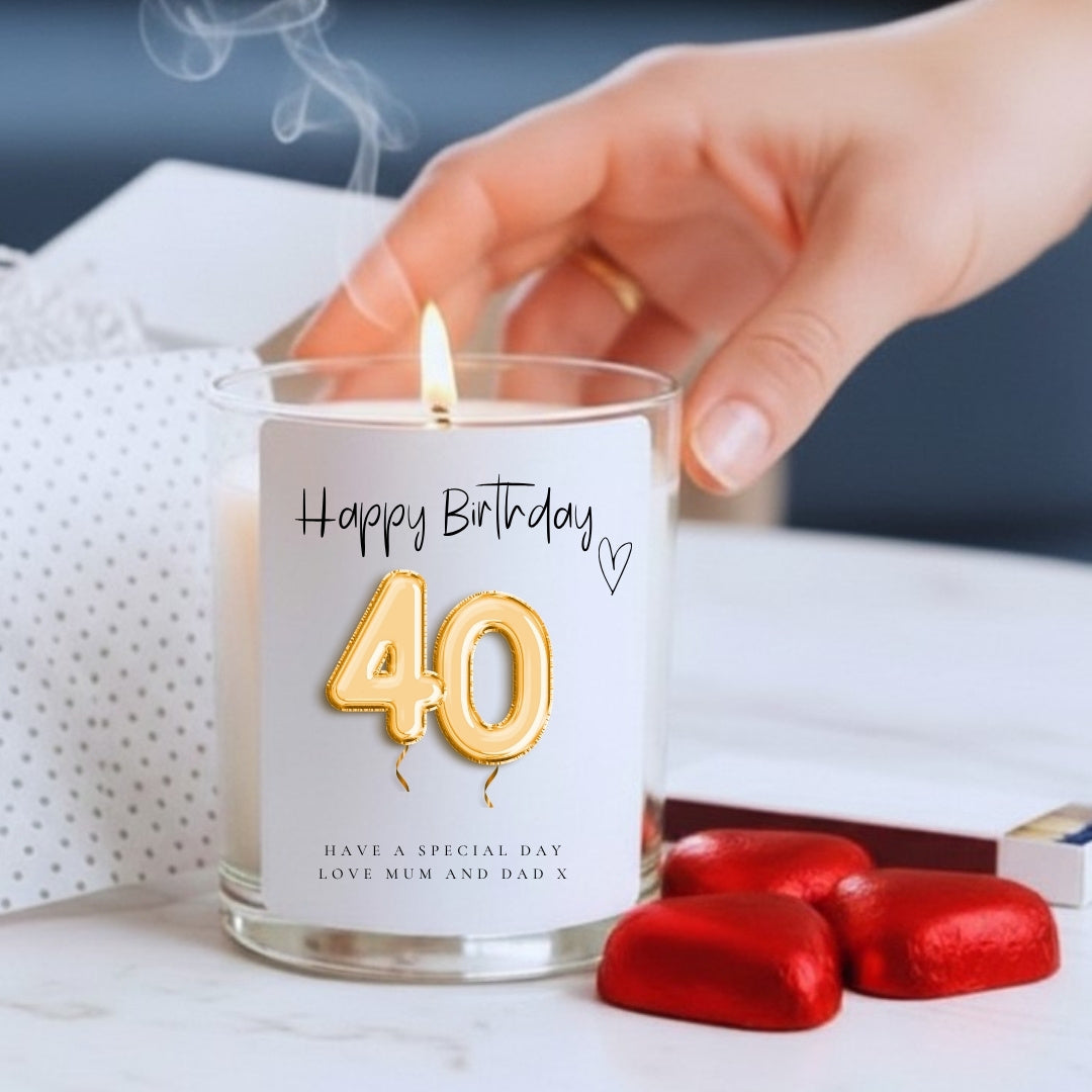 40th Birthday Gold Balloons Candle Gift Set