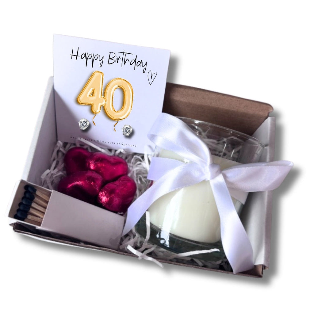 Small 40th Birthday Gold Balloon Hamper | Candle, Earrings, Chocolates