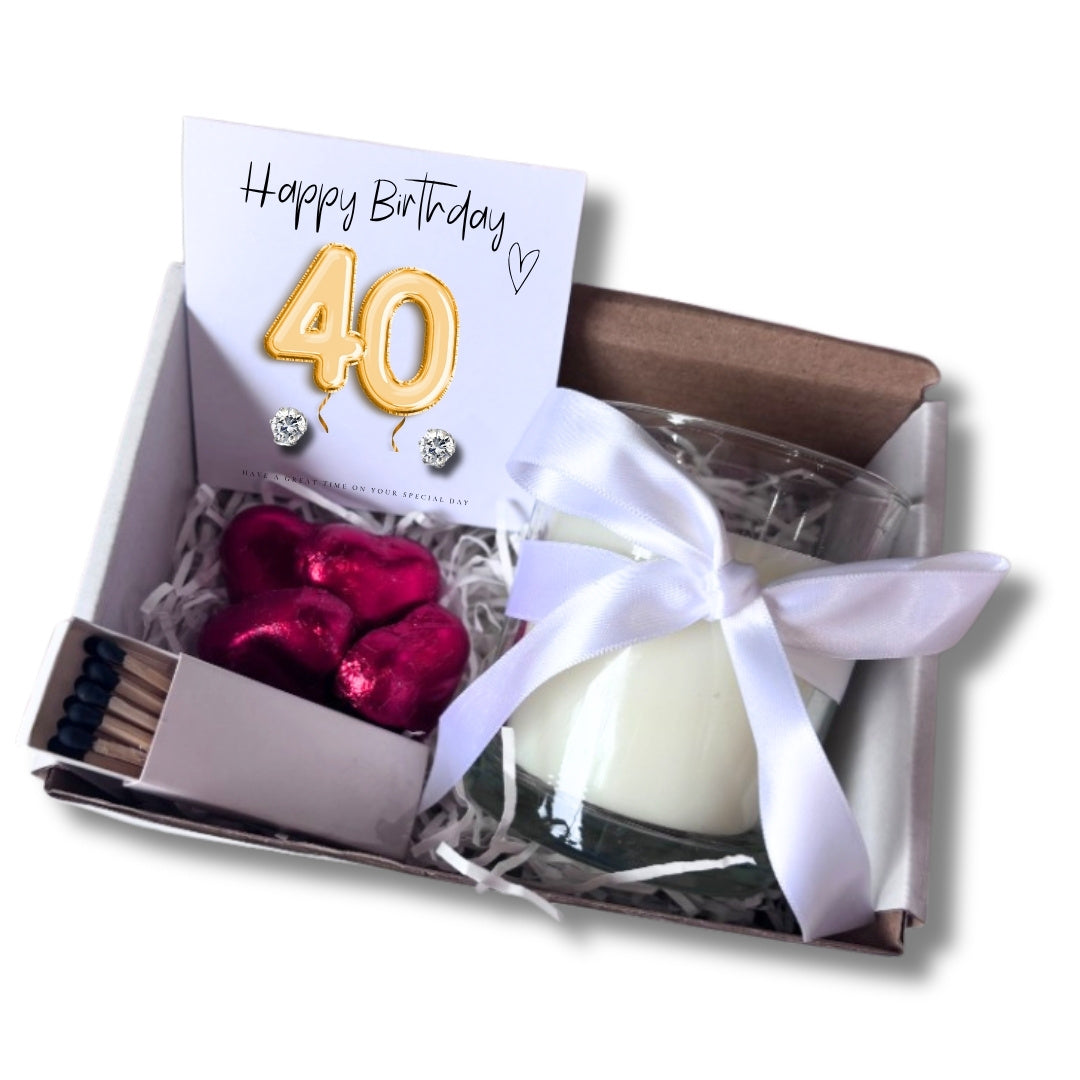 Small 40th Birthday Gold Balloon Hamper | Candle, Earrings, Chocolates