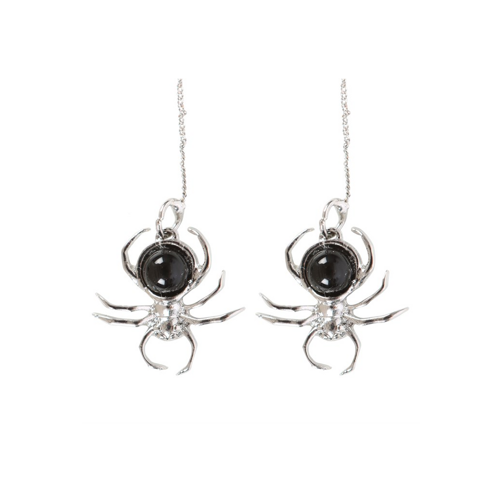 Black Obsidian Spider Threader Earrings