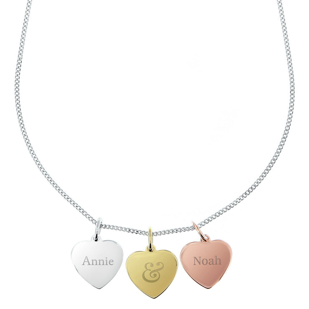 Personalised Couples Gold Rose Gold and Silver 3 Hearts Necklace - Necklace - Inspired Creative Gifts