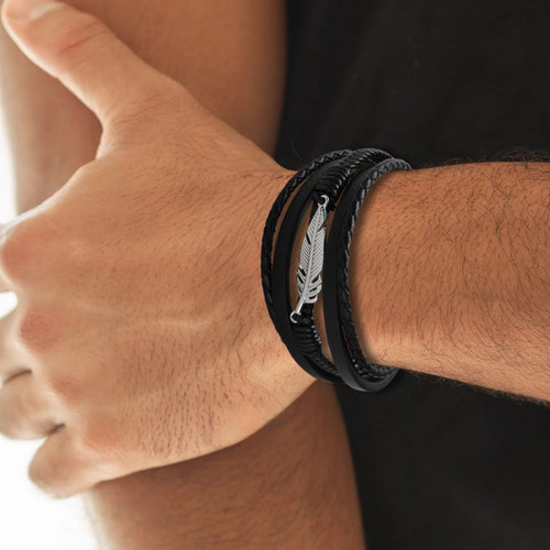 Men's Angel Feather Black Bracelet | Mens Bracelet | Inspired Creative Gifts