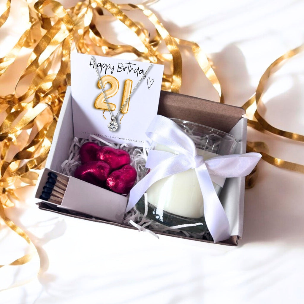 Small 21st Birthday Gold Balloon Hamper | Candle, Necklace, Chocolates