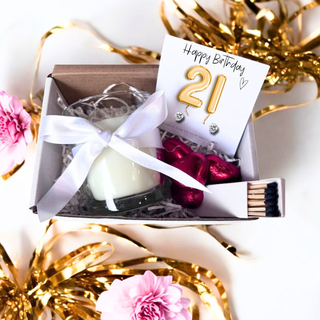 Small 21st Birthday Gold Balloon Hamper | Candle, Earrings, Chocolates