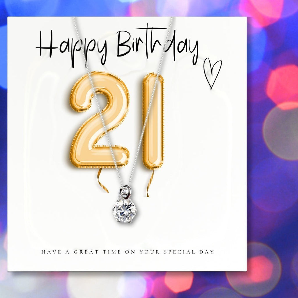 21st Birthday Cubic Zirconia Necklace & Gold Balloons Mini Hamper | Gift for Her