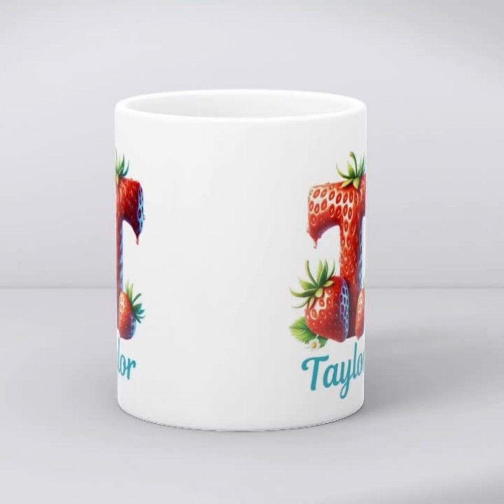Personalised Strawberry Initial & Name Mug Gift