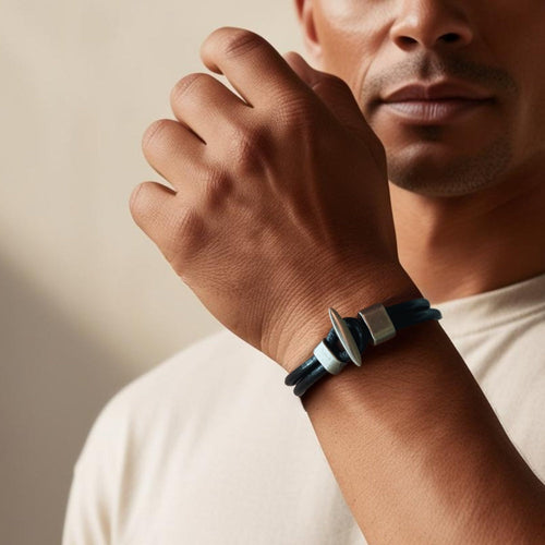 Men's Black Double Leather Bracelet | Mens Bracelet | Inspired Creative Gifts