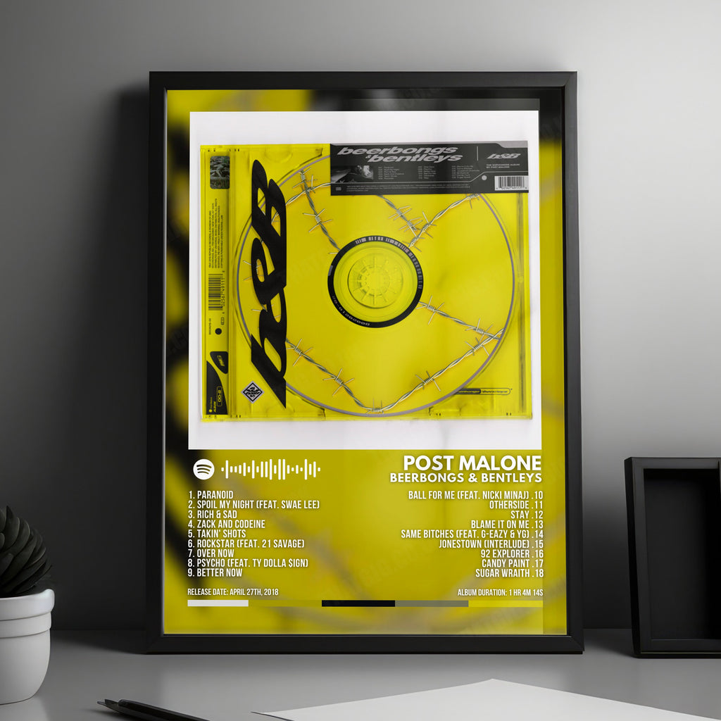 Post Malone "Beerbongs & Bentleys" Album Cover Poster - with Complete Tracklist