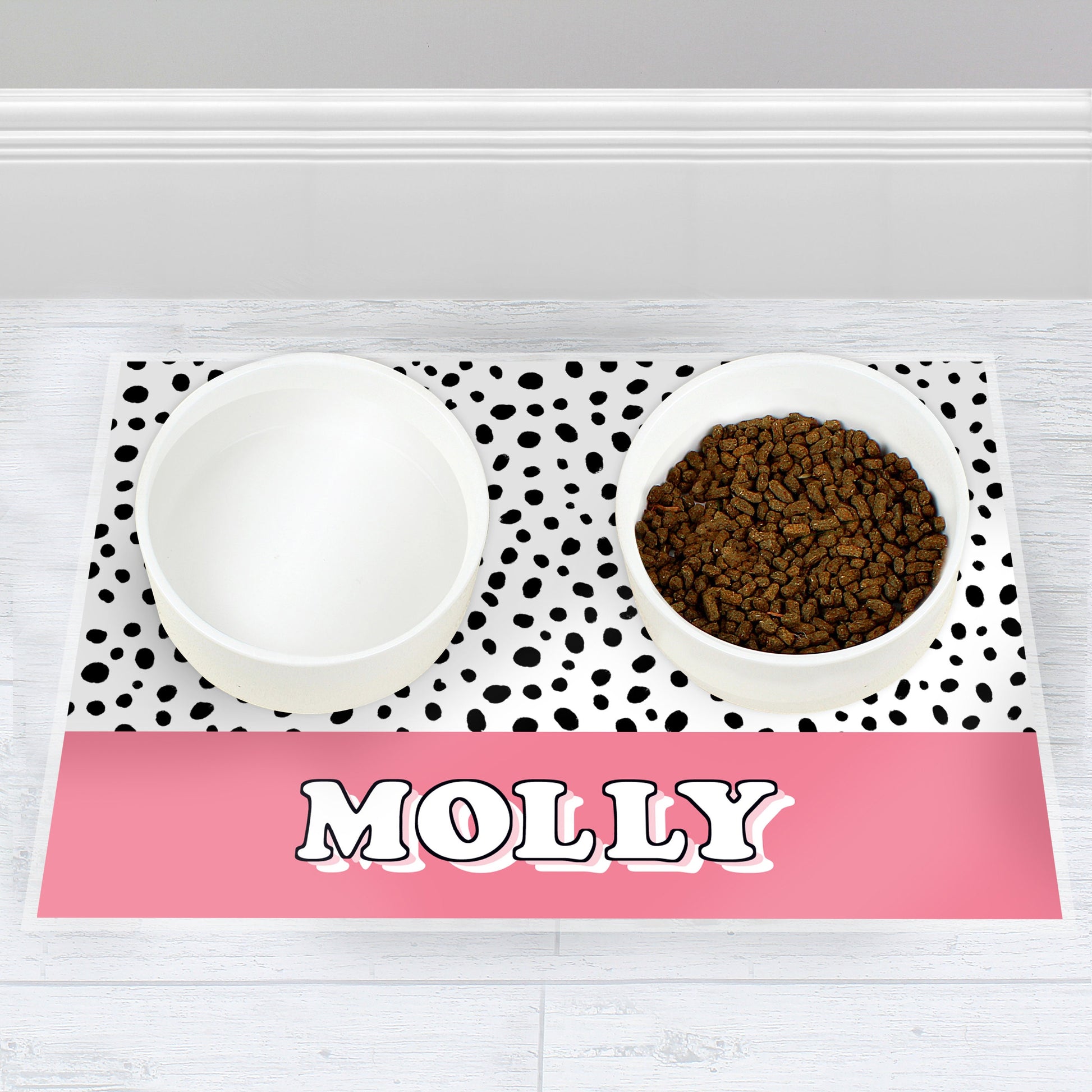 Personalised Blue or Pink Spots Dog Pet Bowl Mat - Inspired Creative Gifts