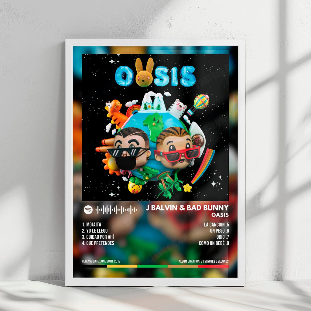 J Balvin & Bad Bunny "Oasis" Album Cover Poster - with Complete Tracklist