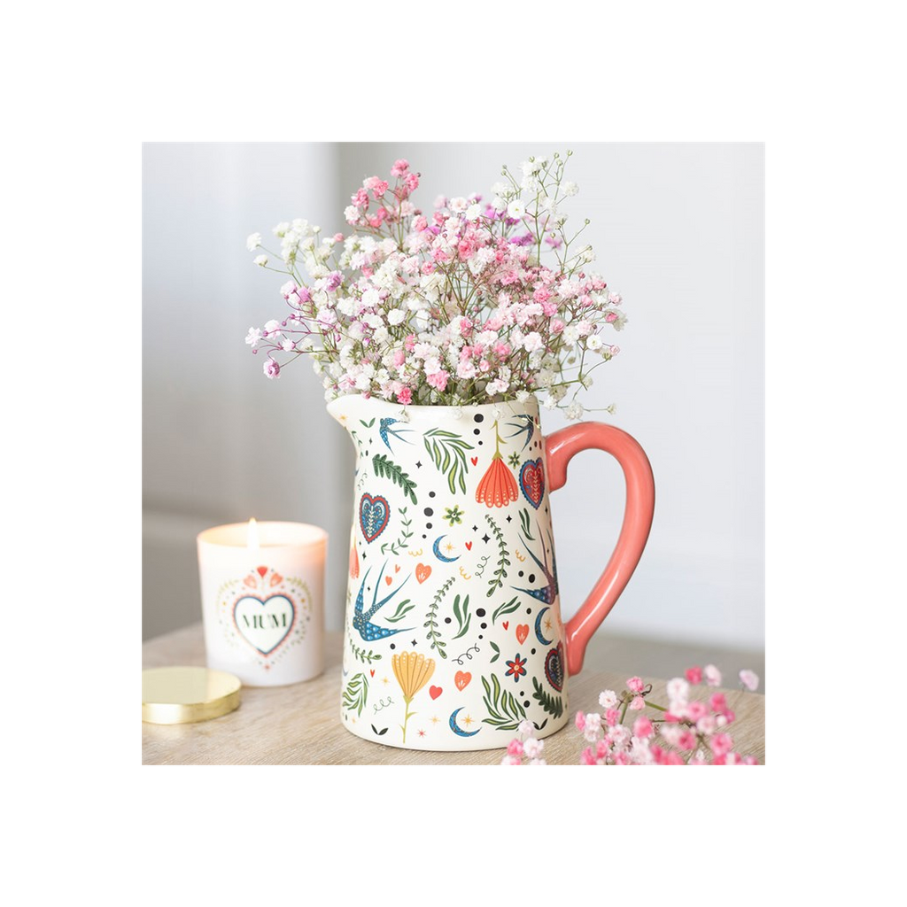 Cream Folk Print Ceramic Flower Jug | Vases | Inspired Creative Gifts