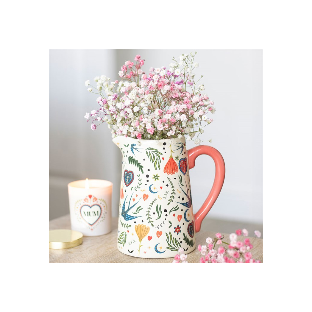 Cream Folk Print Ceramic Flower Jug | Vases | Inspired Creative Gifts