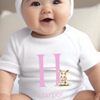 Personalised Pink Initial Bunny Gift Hamper - Teddy & Baby Vest