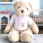 Personalised Luxury Teddy Bear with Pink Initial Bunny T-Shirt
