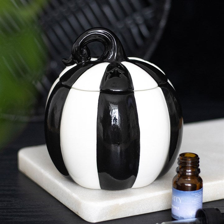 Black and White Striped Pumpkin Oil Burner - Oil Burner - Inspired Creative Gifts